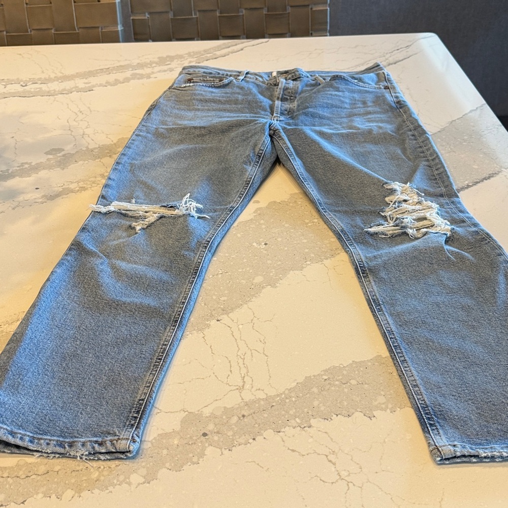 AGOLDE Riley High Rise Straight Crop Denim Jean in Whiplash // 31